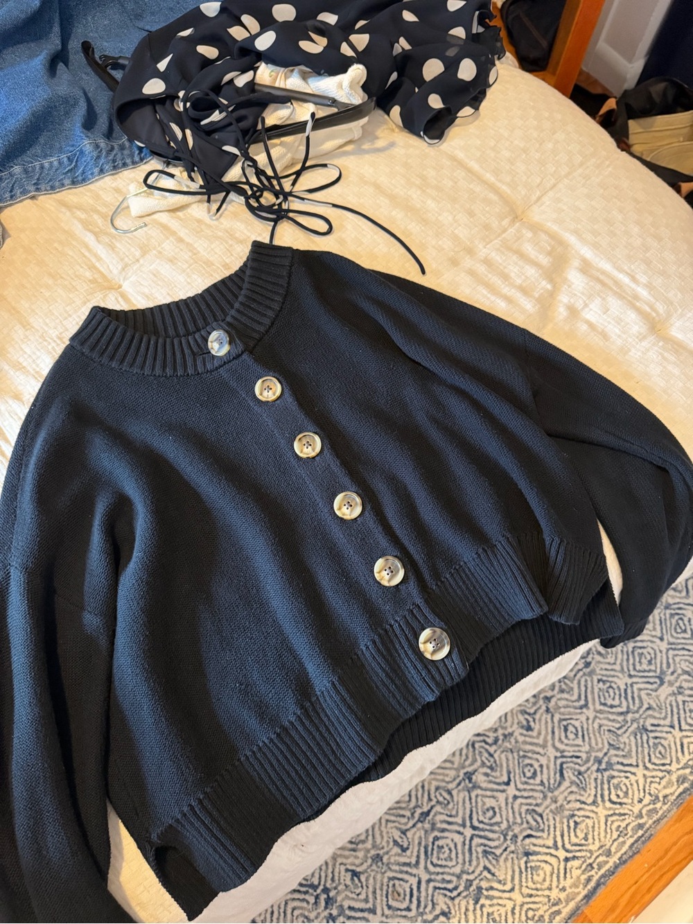 Quince Black Button-Front Knit Cardigan